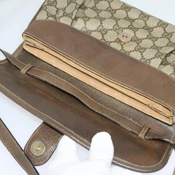 GUCCI GG Supreme Web Sherry Line Bag PVC Beige Gold - Picture 8 of 16